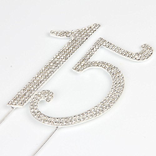 Hatcher lee Bling Crystal Rhinestone 15 Birthday Cake Topper - Best Keepsake | 15th Party Decorations Silver - Image 2