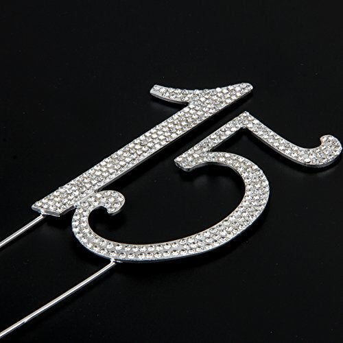 Hatcher lee Bling Crystal Rhinestone 15 Birthday Cake Topper - Best Keepsake | 15th Party Decorations Silver - Image 3