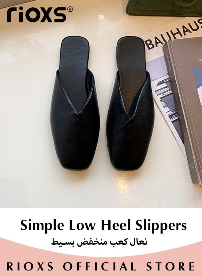 RIOXS Women's Flat Mules, Fashion Cross Line Closed Square Toe Mules Shoes, Lightweight Anti-slip PU Low Heel Slippers, Backless Slip On Casual Office Business Flat Shoes for Ladies,  Elegant Dress Mules Loafers Shoes for Work Shopping Dating Vacation and More, Black - Image 3