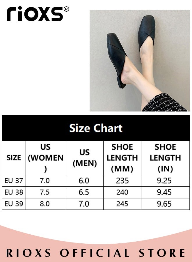 ريوكس النساء البغال المسطحة، Fashion Cross Mules Shoes، PU أحذية الكعب المنخفض، أصابع القدم المربع أحذية مسطحة بدون ظهر للسيدات، انزلق على أحذية مسطحة، البغال المكافحة للانزلاق أحذية أحذية للعمل التسوق ملابس المشي  - Image 4