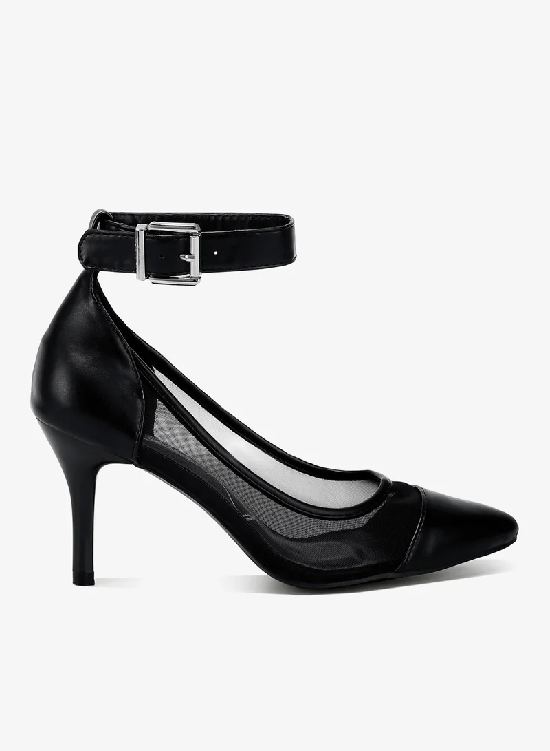 Pointy Toe Ankle Strap Pumps in Black