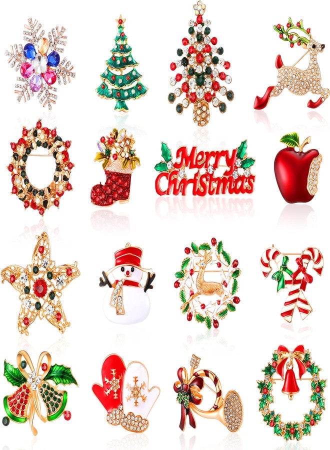 سندير مجموعة دبابيس وبروشات سندير مكونة من 16 قطعة للنساء، مرصعة بأحجار الراين الكريستالية، تتضمن رجل ثلج، غزال رنة، أجراس، شجرة، هدايا لحفلات الزفاف (الأيل). - Image 1