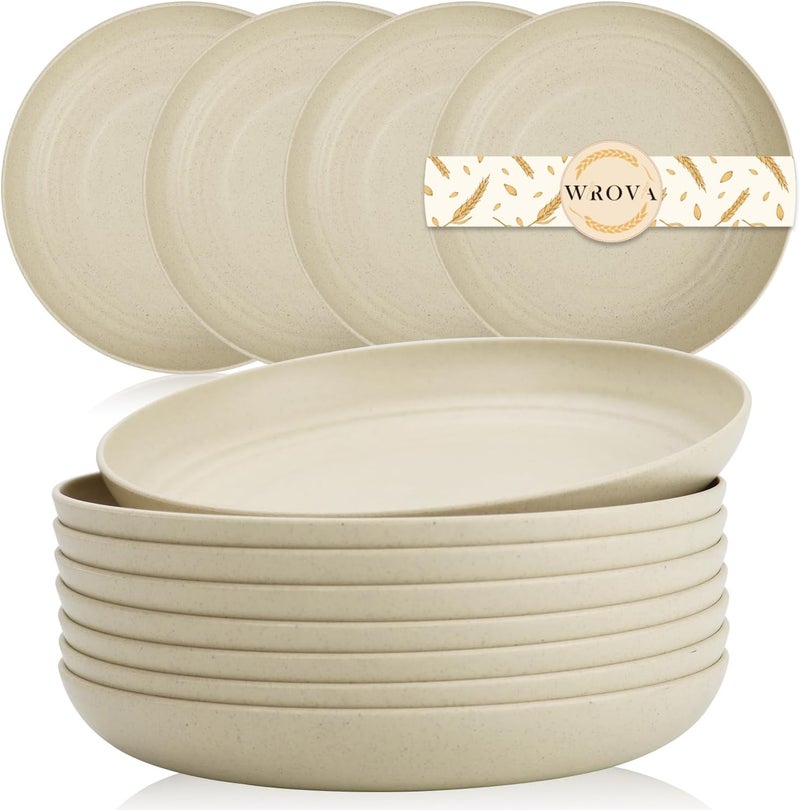 Wrova Wheat Straw Plates  8 Inch Unbreakable Dinner Plates Set of 8  Dishwasher  Microwave Safe Plastic Plates Reusable  Lightweight Small Plates for kitchenRV Beige - Image 1