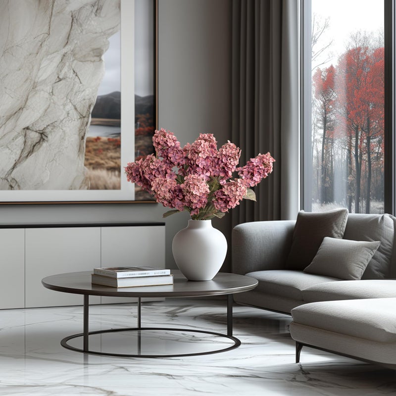 Ttranewsoo Burgundy Hydrangea Artificial Flowers,Fall Hydrangeas Artificial Flowers, Fake Fall Dried Hydrangea Decoration,Faux Silk Flower with Stems Winter Decor(Red Rose 24" 8pcs) Without Vase - Image 5