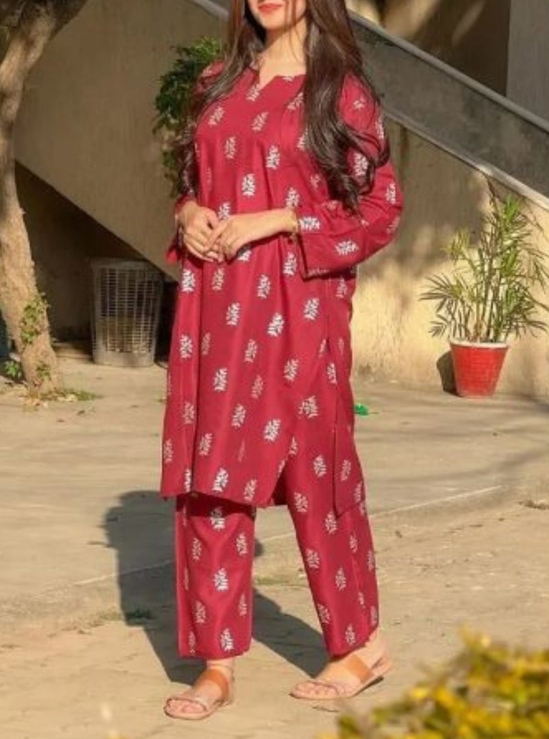 ملابس تقليدية من قطعتين للنساء، بدلة كروية مزخرفة بنقوش زهرية، زي بنغالي - Image 3