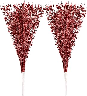 Vitalili Vitalili 10 Pack Artificial Glitter Berry Stem Ornaments 15.7in Decorative Christmas Picks Glittery Bead Sticks  - Image 1