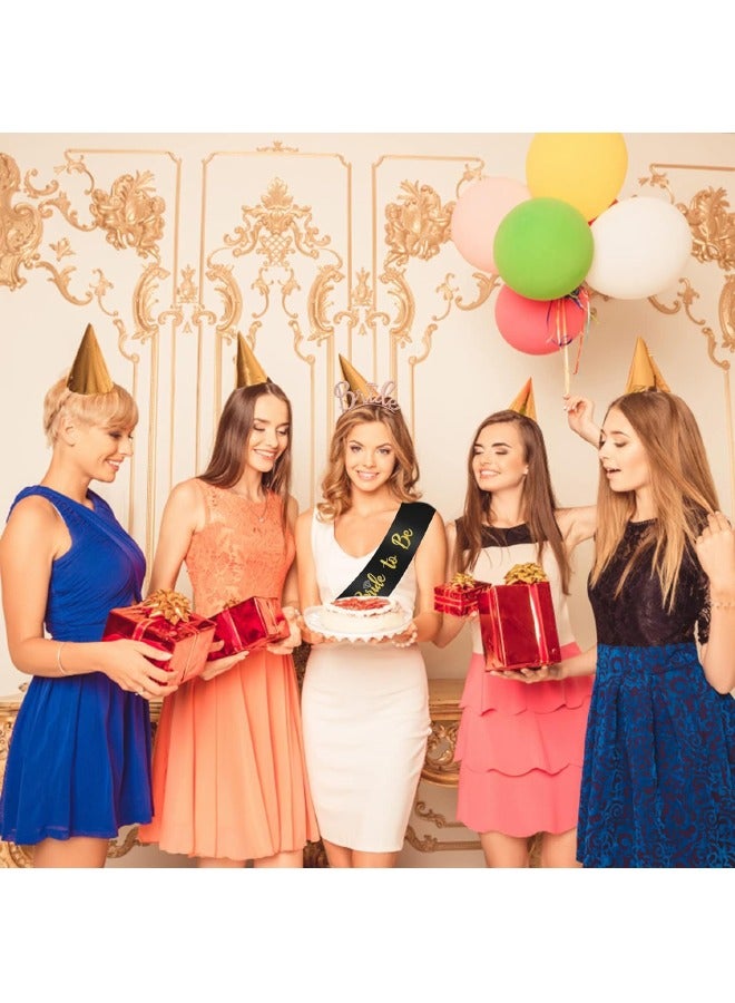 4-Pack Bride to Be Decoration Set, Bride Sash, Headband Tiara, Shoulder Length Veil, Decorative Stickers, Party Supplies Bridal Shower Decoration Accessories (Black/Gold) - Image 5