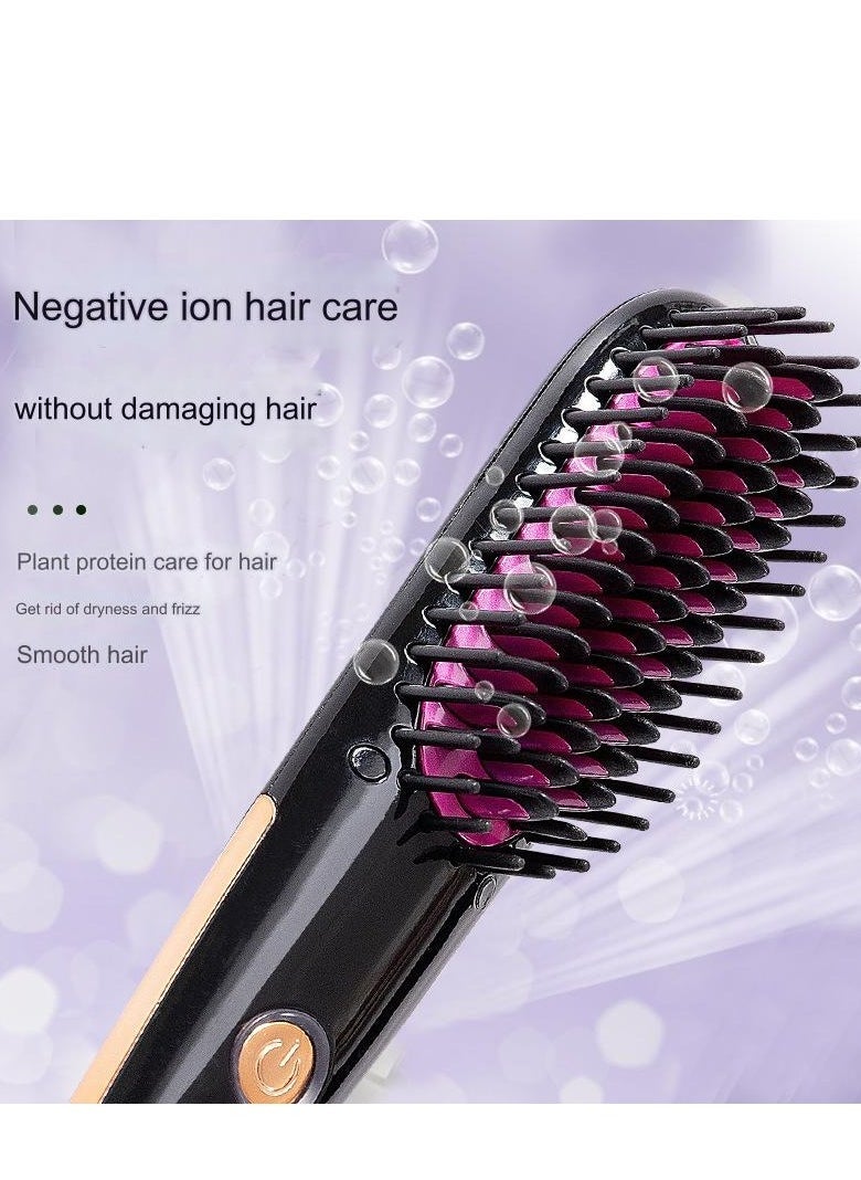 Mini 2 in 1 Hair Straightening Brush Comb with PTC Heating Technology Thermal Beard Comb Brush Electric Hot Straightening Comb - Image 3