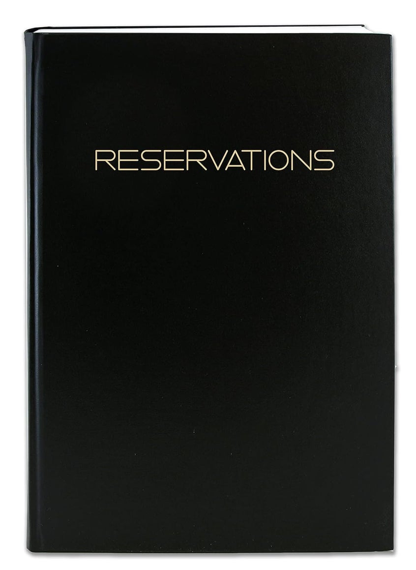 BookFactory BookFactory Reservation Book for Restaurant 365 Day TableDinner Reservations Record Book 408 Pages 8 78X13 12 Black Imitation Leather Section Sewn Hardbound LOG408OCSALKT79Reservations Office Product  - Image 1