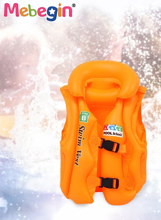 6Pcs Kids Swim Vest Set with Inflator Swimming Goggles, Sleeves, Swimming Bag, Nose Clip and Earplugs, Floatation Vest with Adjustable Buckles, Buoyancy Swimming Aid Float Jacket for Learning Swiming, Perfect for Pool, Swim Lesson, Beach and Water Party