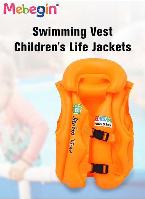 6Pcs Kids Swim Vest Set with Inflator Swimming Goggles, Sleeves, Swimming Bag, Nose Clip and Earplugs, Floatation Vest with Adjustable Buckles, Buoyancy Swimming Aid Float Jacket for Learning Swiming, Perfect for Pool, Swim Lesson, Beach and Water Party