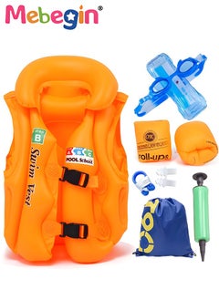 6Pcs Kids Swim Vest Set with Inflator Swimming Goggles, Sleeves, Swimming Bag, Nose Clip and Earplugs, Floatation Vest with Adjustable Buckles, Buoyancy Swimming Aid Float Jacket for Learning Swiming, Perfect for Pool, Swim Lesson, Beach and Water Party - pzsku/Z880B2C5A6AEAFEA8B61BZ/45/_/1733886144/0ef83895-7138-450e-9068-ccfa8eb5db3c