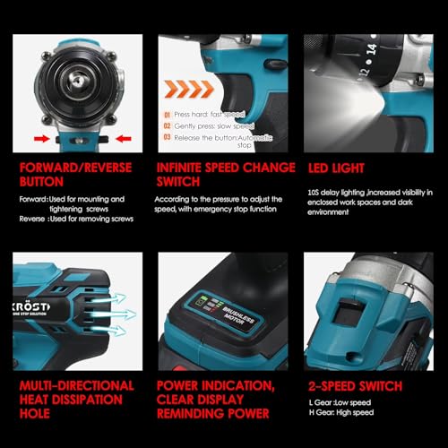 KROST Pro Series 21V(37V MAX) Cordless Brushless Hammer Drill Machine,13mm Metal Chuck (Bare Tool) - Image 3