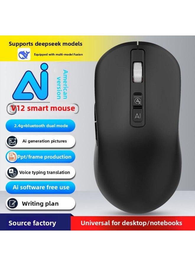 Loquat AI Voice Mouse Three-mode Bluetooth Translation Writing Painting Form Voice Artificial Intelligence Deepseek Mouse-color:V12 American Version Black - Image 1