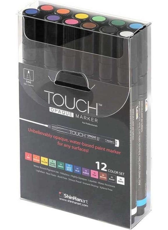 Touch - Opaque Marker Water Based Acrylic Painting Marker Pen Set 12 Colors Fine Tip (0.8-1.3 Mm) - Image 1