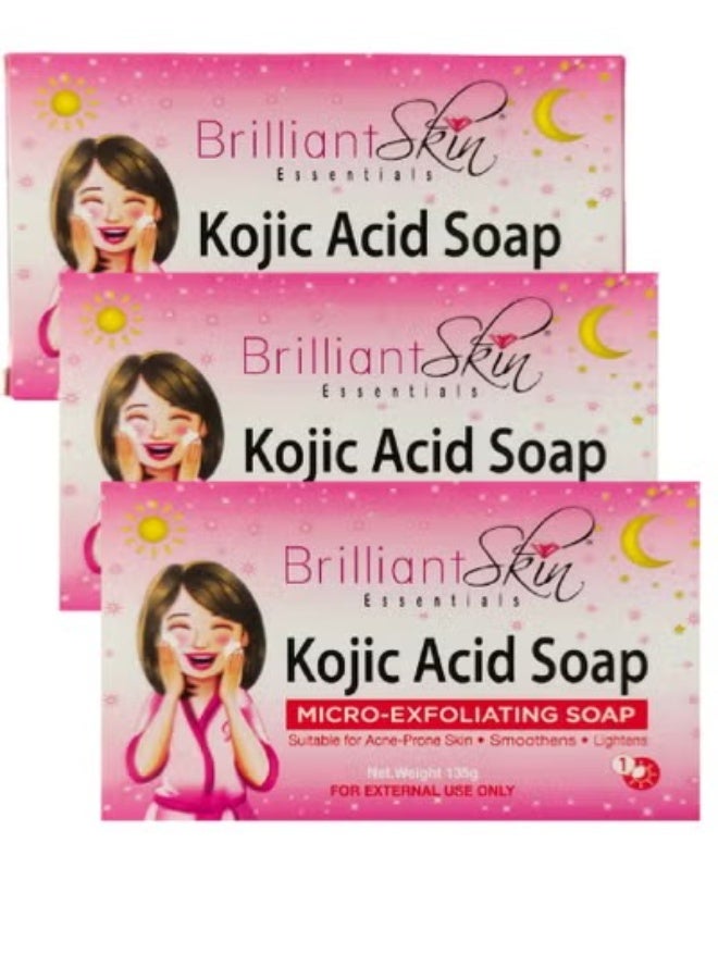 بريليانت سكين قالب صابون حمض كوجيك اللامع للتقشير الدقيق ، حجم 135 جرام من اساسيات البشرة الرائعة من 3قطع