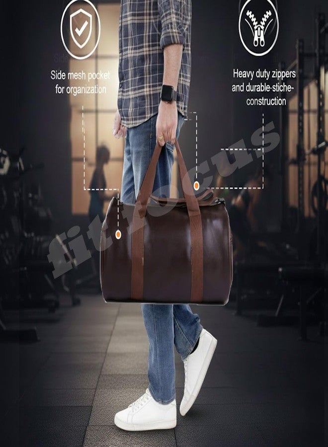 FIT FOCUS Sport Travel Duffle Bag for Men Women Gym Bag Water-Resistant with Side Pockets Handbag with Shoulder Strap Sleek Training Swimming Duffel Bag Brown - Image 5