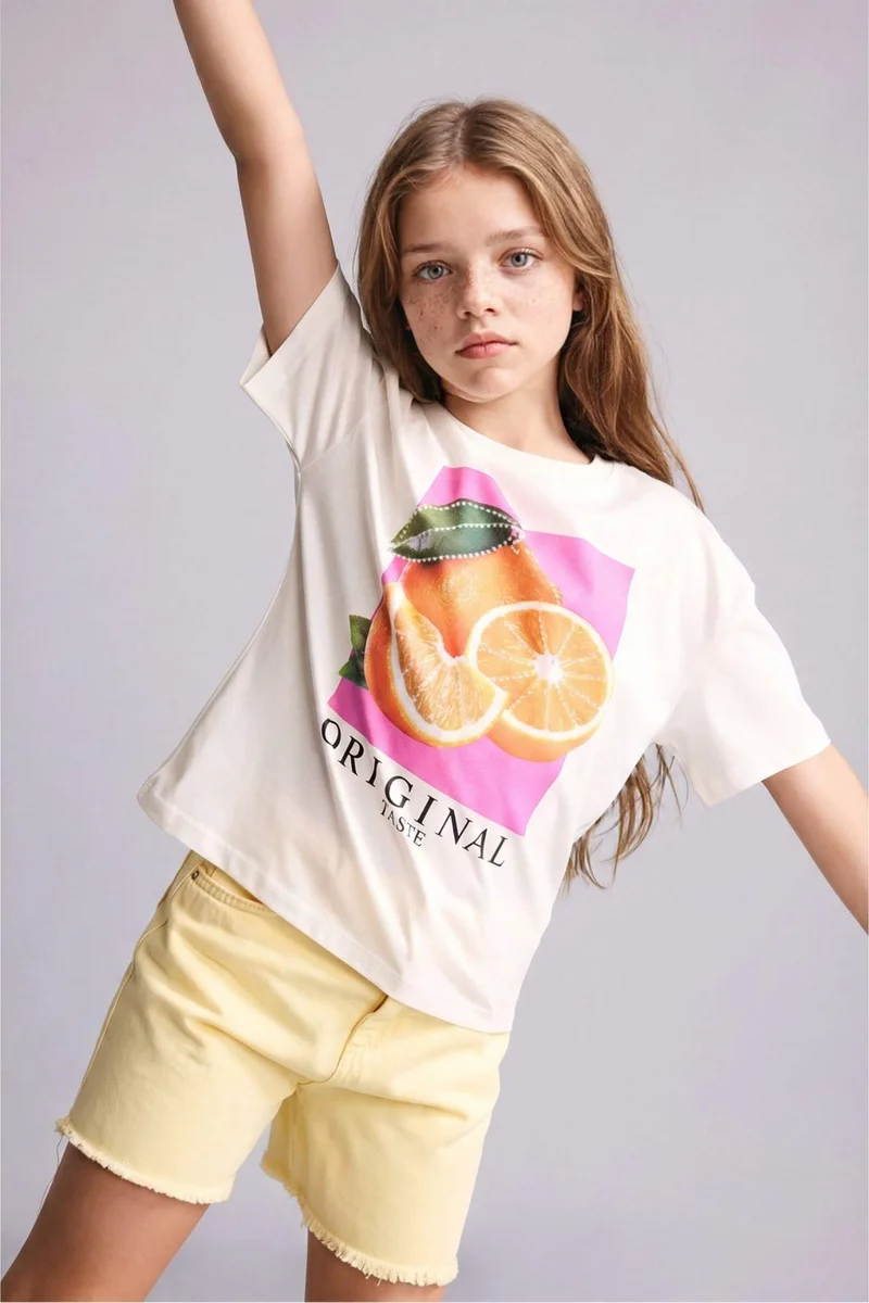 DeFacto Girl Fruit Print Short Sleeve T-Shirt