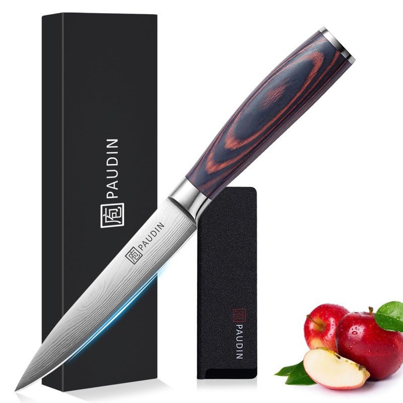 PAUDIN Utility Knife Kitchen Knife 5 Inch High Carbon Stainless Steel Multipurpose Paring Knife for Fruit and Vegetable Cutting with Wooden Handle Premium Gift Box