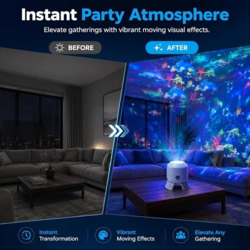 جهاز عرض الأمواج البحرية 7 × 3.5 × 7 سم أبيض، ضوء ليلي قابل للشحن - ضوء عرض دوار 360 درجة مع أوضاع تعمل باللمس لديكور غرفة النوم - Image 4