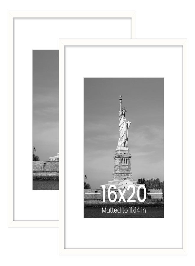 ENJOYBASICS 16x20 Picture Frame, Display Poster 11x14 with Mat or 16 x 20 Without Mat, Wall Gallery Photo Frames, White, 2 Pack - Image 1