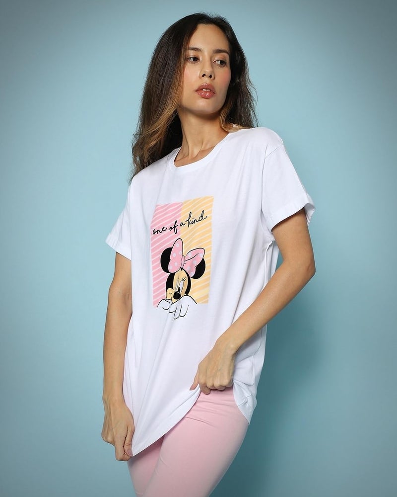 Bewakoof Official Disney Merchandise Women's Graphic Print Boyfriend Fit Half Sleeve Round Neck Cotton T-Shirt - Image 2