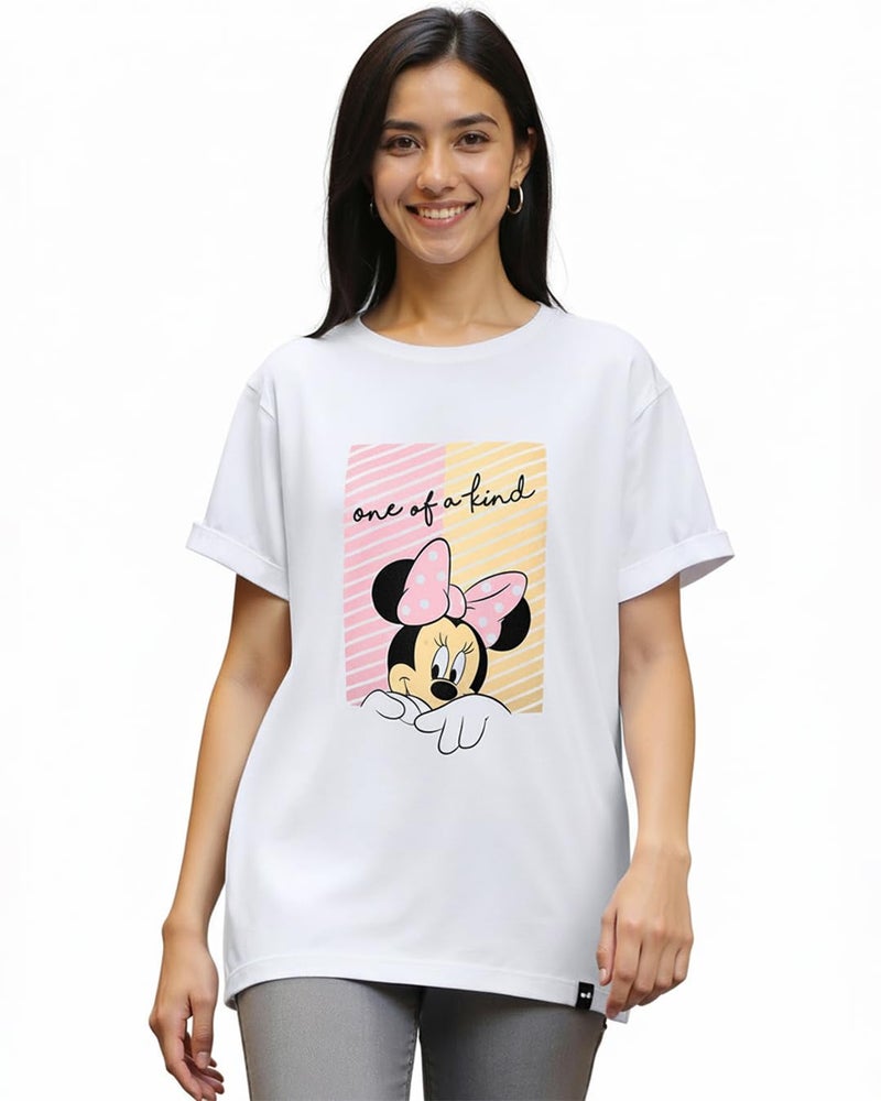 Bewakoof Official Disney Merchandise Women's Graphic Print Boyfriend Fit Half Sleeve Round Neck Cotton T-Shirt - Image 1