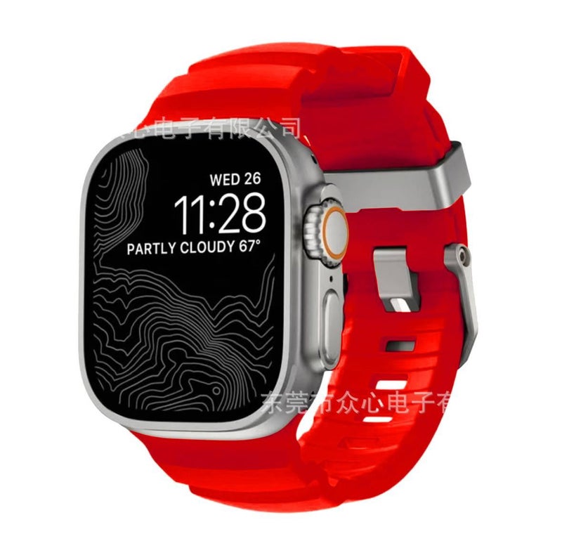 سوار ساعة ذكية سوار رياضي من السيليكون متوافق مع Apple Watch 42/44/45/49mm بملاءمة قابلة للتعديل وحزام بديل باللون فضي قابل للتعديل - Image 4