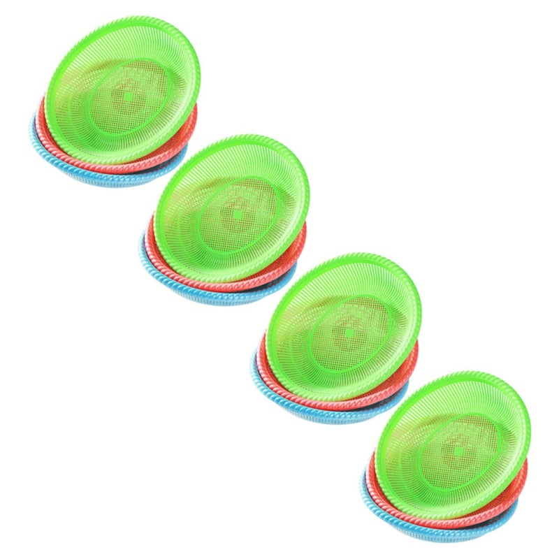 12Pcs Plastic Fruit Plates Snack Organizer Round Wire Basket Random Color - Image 2