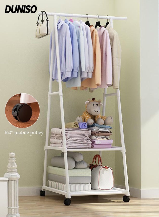 DUNISO Freestanding Coat Rack with Hooks and Storage Shelf ,Multipurpose Clothes Hanger Organizer with Roller,Suitable for Bedrooms, Balconies and Living room (White) - Image 1