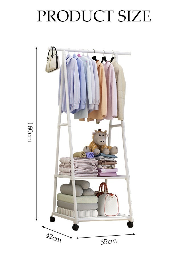 DUNISO Freestanding Coat Rack with Hooks and Storage Shelf ,Multipurpose Clothes Hanger Organizer with Roller,Suitable for Bedrooms, Balconies and Living room (White) - Image 2