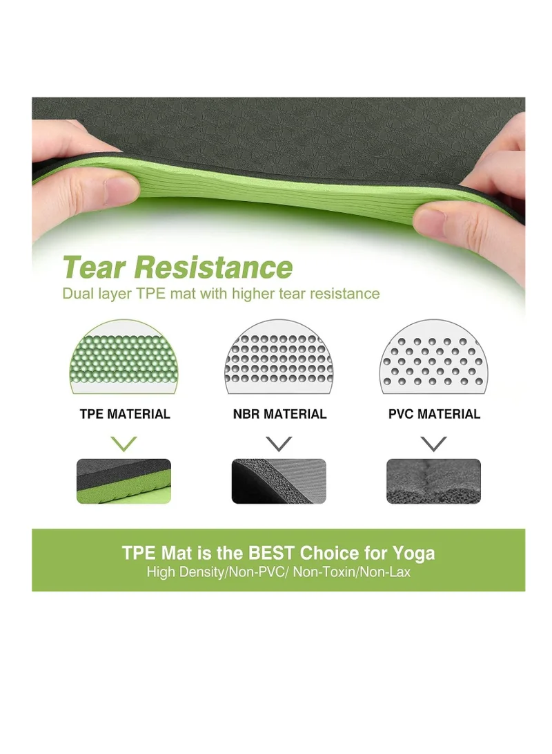 Mahmir Green+Light Green Yoga Mat Anti-Slip Exercise Mat With Carrying Bag Fitness Mat For Pilates 183Cm*61Cm*6Mm Thickness For Woman Man Beginners Dark Green+Light Green  | Best Price UAE