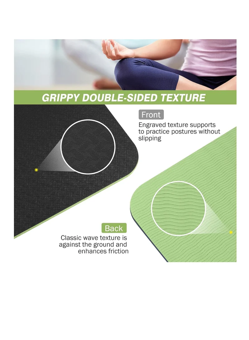 MahMir Yoga Mat Anti-Slip Exercise Mat With Carrying Bag Fitness Mat For Pilates 183Cm*61Cm*6Mm Thickness For Woman Man Beginners Dark Green+Light Green