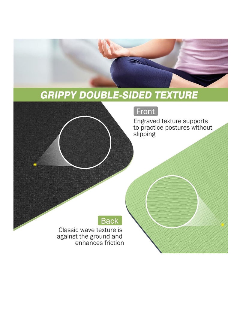 MahMir Yoga Mat Anti-Slip Exercise Mat With Carrying Bag Fitness Mat For Pilates 183Cm*61Cm*6Mm Thickness For Woman Man Beginners Dark Green+Light Green  - Image 2