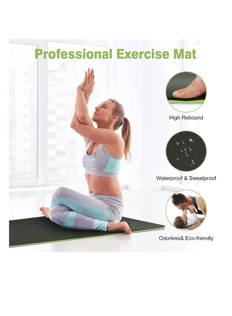 Mahmir Green+Light Green Yoga Mat Anti-Slip Exercise Mat With Carrying Bag Fitness Mat For Pilates 183Cm*61Cm*6Mm Thickness For Woman Man Beginners Dark Green+Light Green  | Best Price UAE