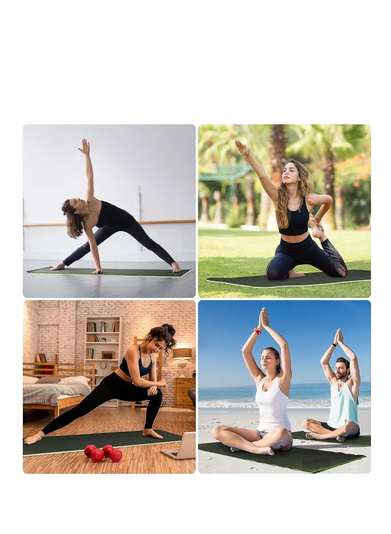 Mahmir Green+Light Green Yoga Mat Anti-Slip Exercise Mat With Carrying Bag Fitness Mat For Pilates 183Cm*61Cm*6Mm Thickness For Woman Man Beginners Dark Green+Light Green  | Best Price UAE