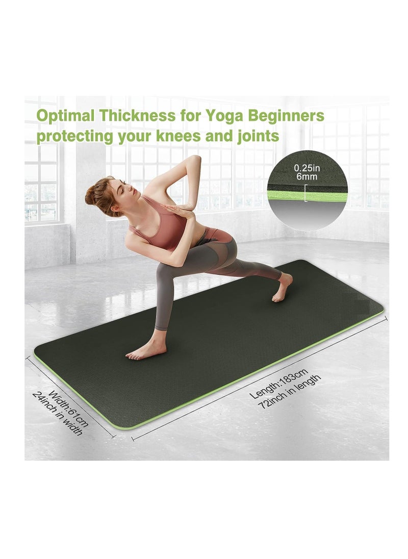 MahMir Yoga Mat Anti-Slip Exercise Mat With Carrying Bag Fitness Mat For Pilates 183Cm*61Cm*6Mm Thickness For Woman Man Beginners Dark Green+Light Green  - Image 4