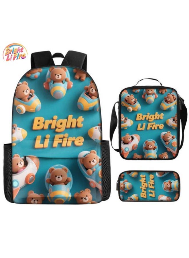 Bright Li Fire Three-piece set of cartoon bags, easily cope with various occasions (students, children, friends' outings, mountain climbing, schooling, etc.) | Backpack + hand-held + stationery bag | School season/holiday gifts - 101 - Image 1