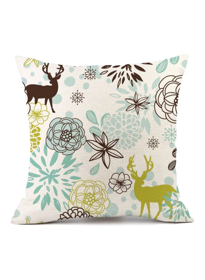NIBEMINENT Elk Printed Cushion Cover White/Green/Blue 45x45cm