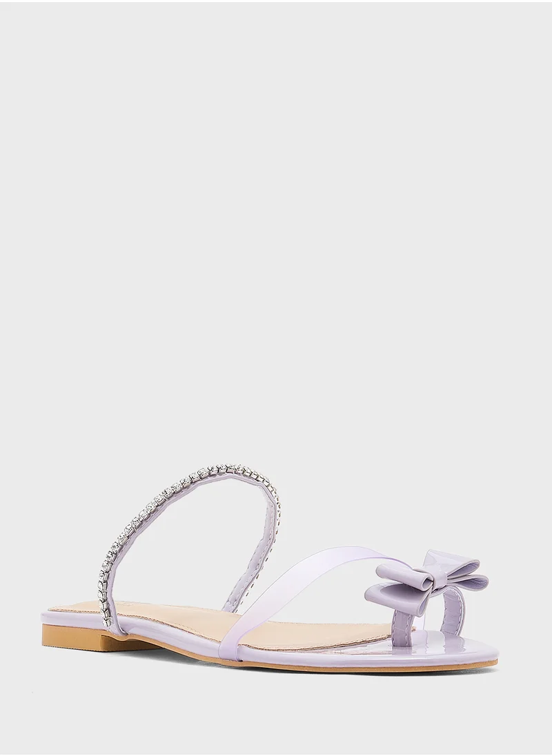 Ginger Diamante Bow Toe Post Flat Sandal