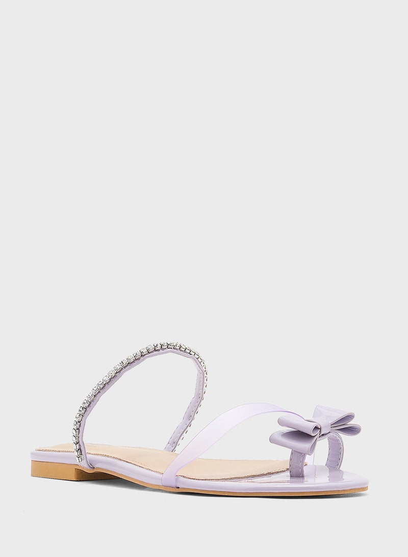 Ginger Diamante Bow Toe Post Flat Sandal - Image 2