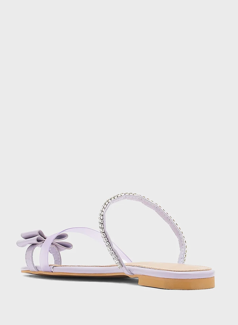 Ginger Diamante Bow Toe Post Flat Sandal