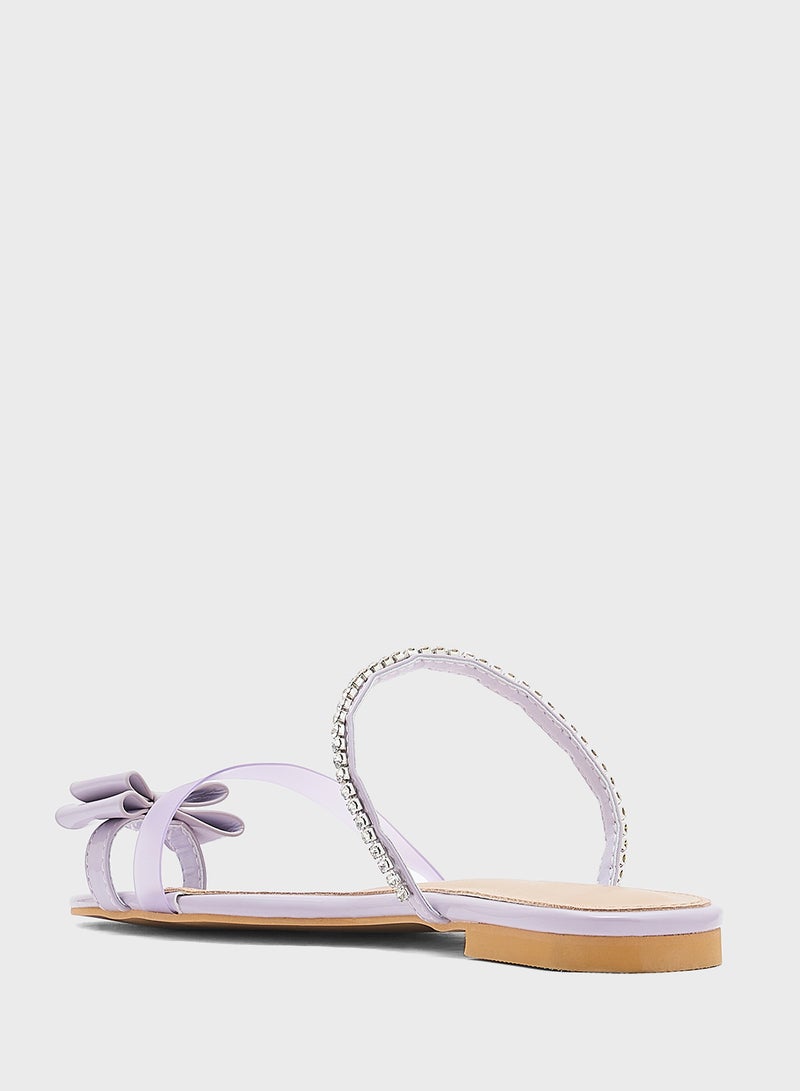 Ginger Diamante Bow Toe Post Flat Sandal - Image 3