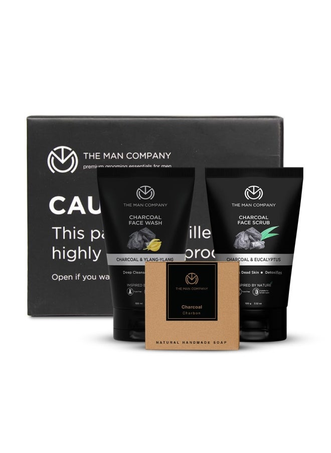 The Man Company The Man Company Charcoal Face Care Kit with Charcoal Soap Bar, Face Wash, and Face Scrub for Men | Gift Set For Him  - Image 1