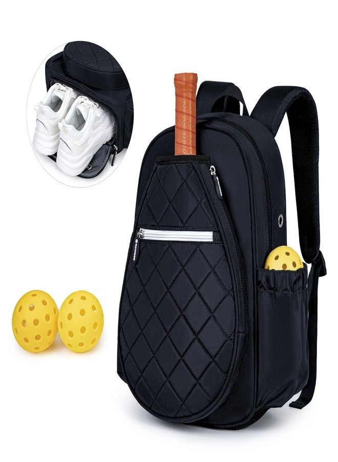 KAVIGOR Pickleball Bag, Quilted Pickleball Backpack with Shoe Compartment & Waterproof Pocket, Pickle Ball Paddle Bag Fits 2 to 4 Paddles for Women and Men, Black - Image 1