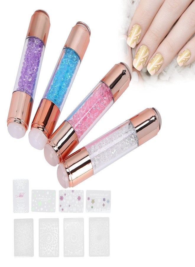 yuyte 4Sets Dual Ended Nail Stamper Kit, Manicure Art Stampers Silicone Stamp Pens Double Ended W/Nail Seal Plate for Home Nail Salon Manicure Tools DIY Nail Art Designs - Image 4
