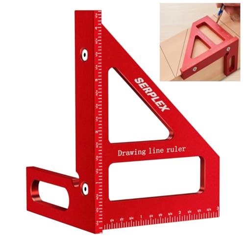 Serplex® Drawing Line Ruler L-Rule Woodworking Ruler 45° /90 ° Drawing Line Ruler Laser-etched Marks Design Precise Aluminum Alloy Measuring Tool Angled Woodworking Ruler - Image 1
