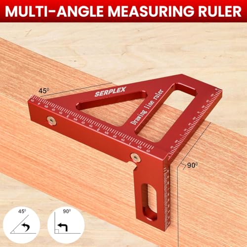 Serplex® Drawing Line Ruler L-Rule Woodworking Ruler 45° /90 ° Drawing Line Ruler Laser-etched Marks Design Precise Aluminum Alloy Measuring Tool Angled Woodworking Ruler - Image 5