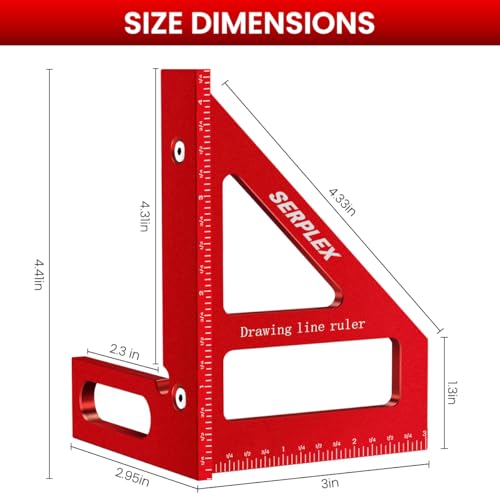 Serplex® Drawing Line Ruler L-Rule Woodworking Ruler 45° /90 ° Drawing Line Ruler Laser-etched Marks Design Precise Aluminum Alloy Measuring Tool Angled Woodworking Ruler - Image 2