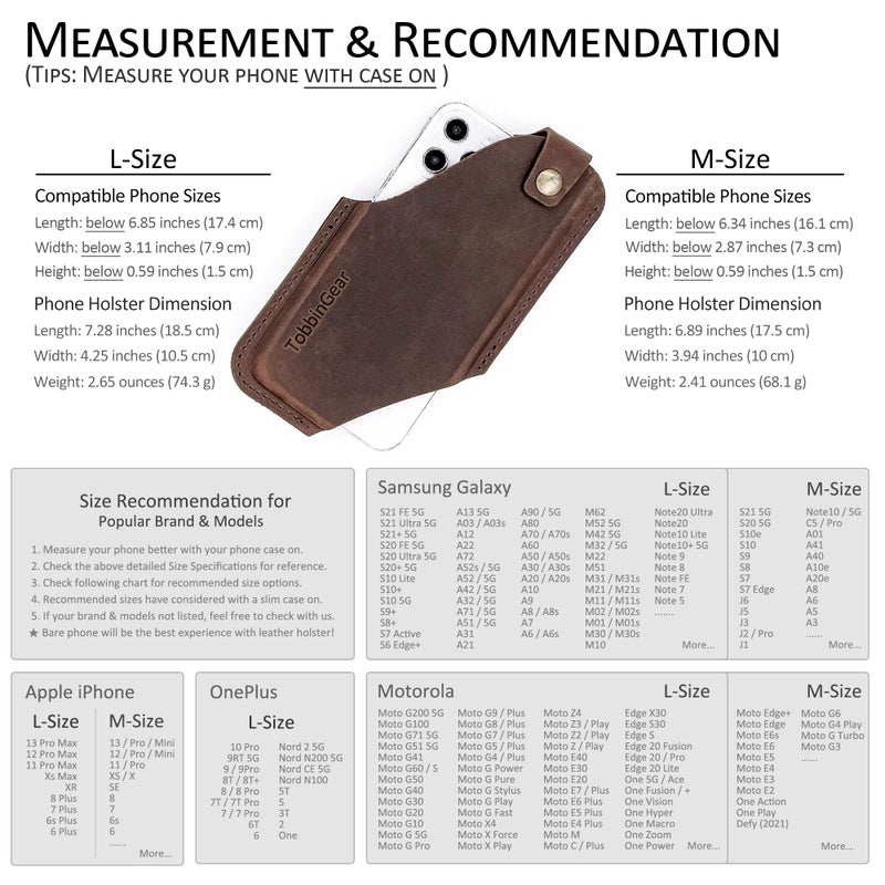 TobbinGear Leather Cell Phone Holster with Belt Clip, Universal Phone Holster for Men Belt Holder, Leather Case for iPhone, Samsung Galaxy Phones, Dark Brown, Large - Image 5